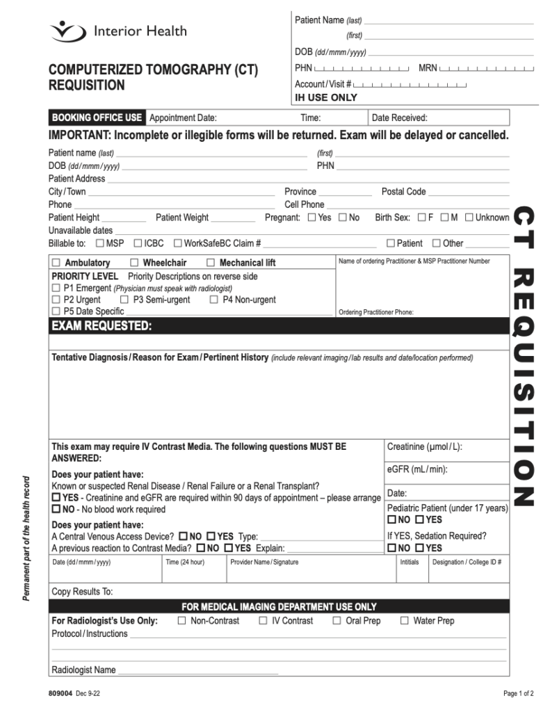 Interior Health CT Requisition The Oscar Galaxy