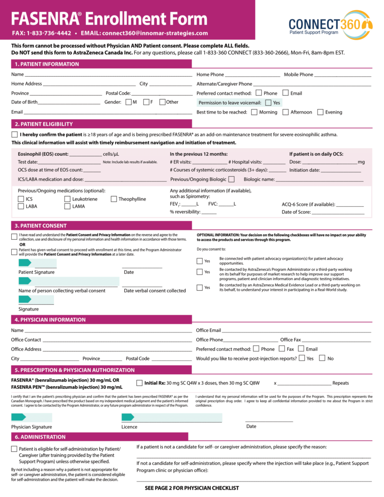 Fasenra (benralizumab) Connect 360 PSP Enrollment Form -2022 – The