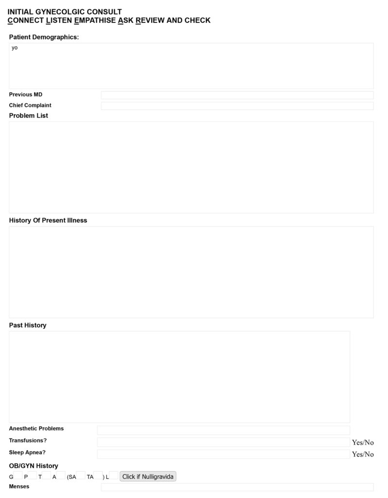 Example of an initial Gynecology intake eForm – The Oscar Galaxy