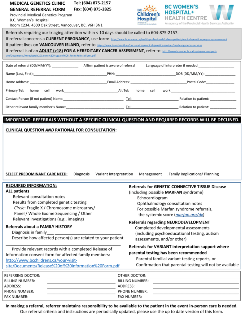 Genetics General Triage Referral Form BCWH BCCH 2022 – The Oscar Galaxy