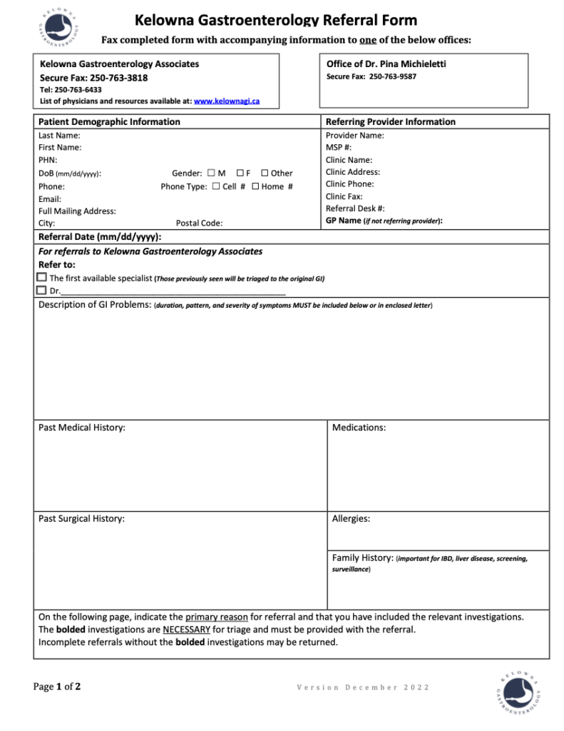 Kelowna Gastroenterology Referral eFORM – The Oscar Galaxy