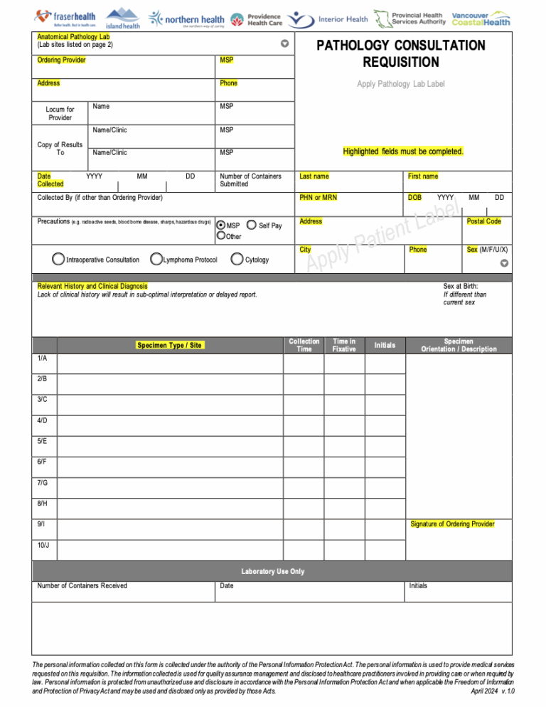 BC Provincial Pathology Consultation Requisition eFORM – The Oscar Galaxy