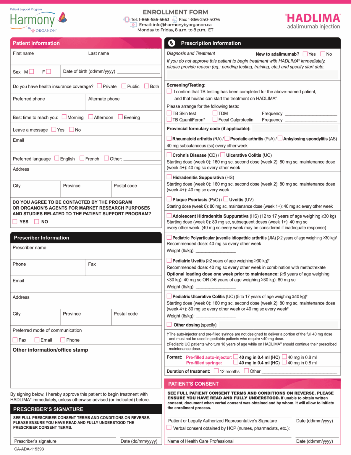 Hadlima (adalimumab) PSP Enrollment Form Harmony -2025 – The Oscar Galaxy