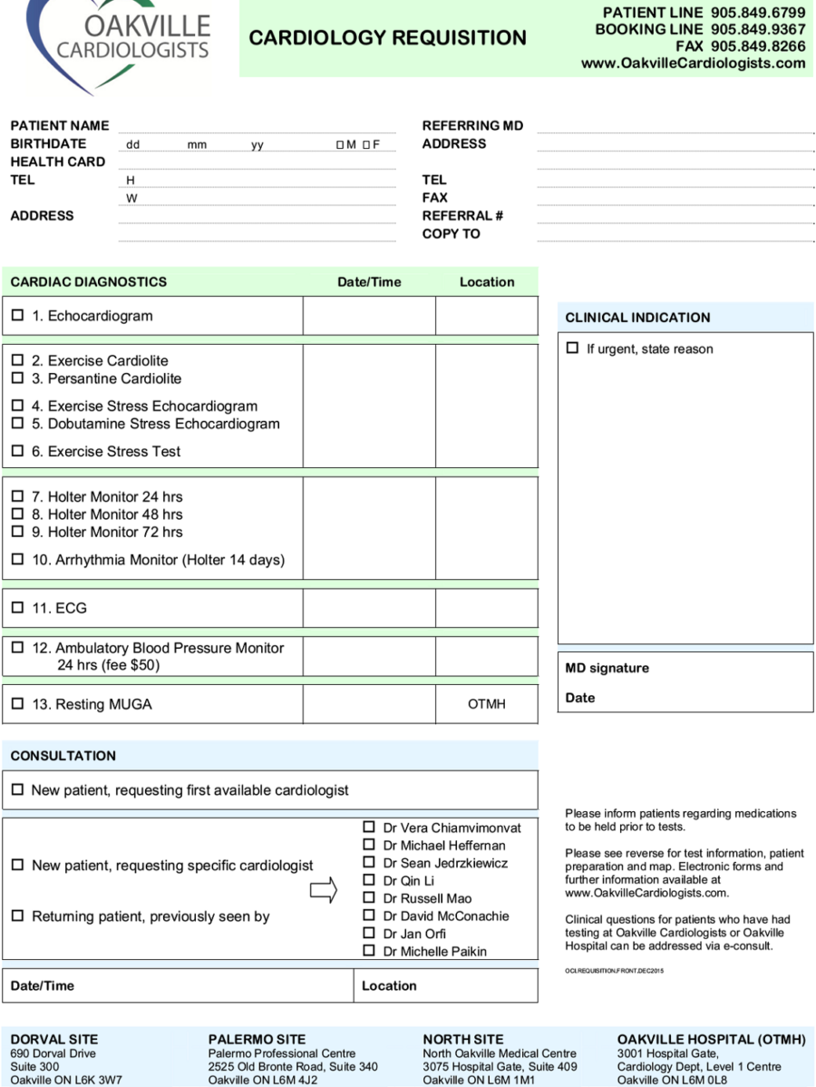 Oakville Cardiologists Referral eForm