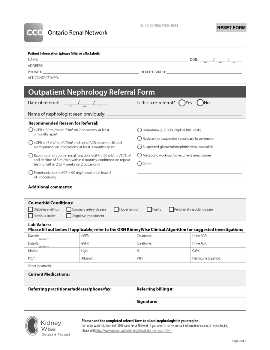 KidneyWise Clinical Toolkit's Outpatient Nephrology Referral Form