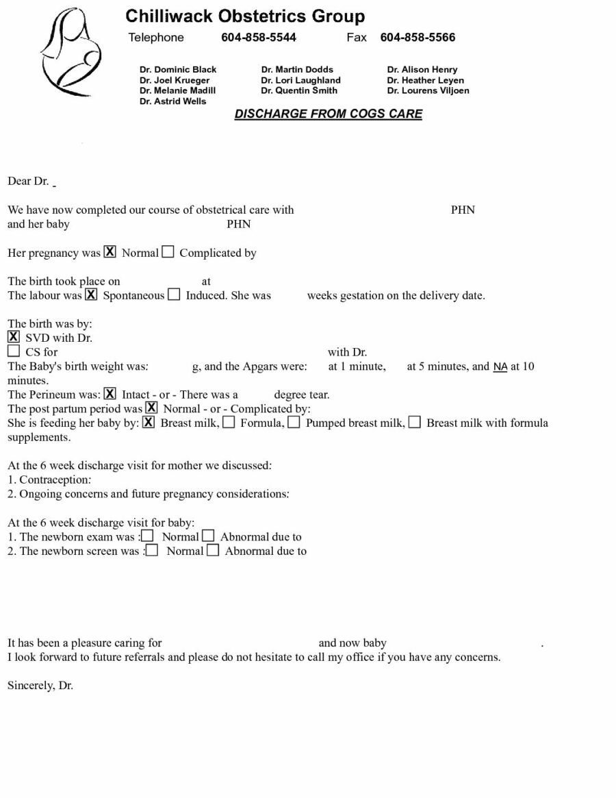 Chilliwack Obstetrics Group Discharge Summary