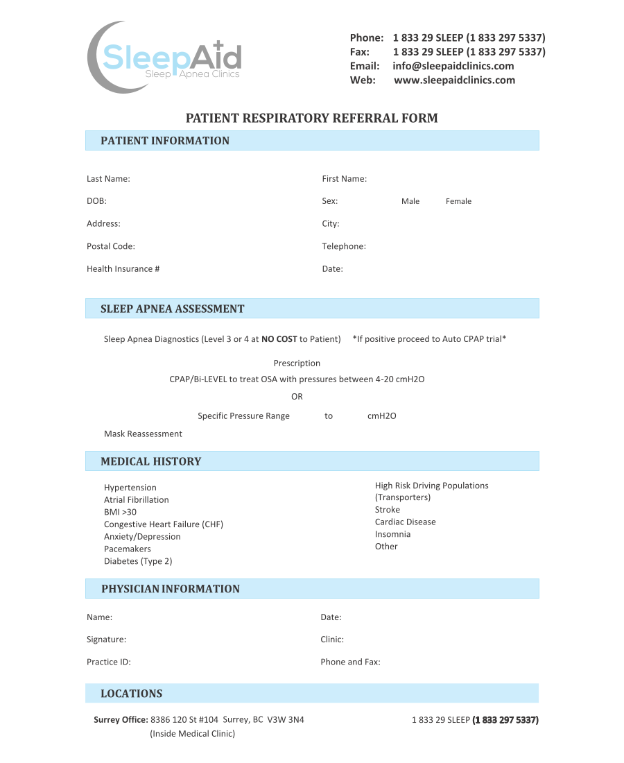Sleep Aid Respiratory Care referral form 2018