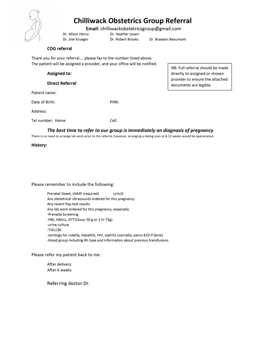 Chilliwack Obstetrics Group (COGs) referral 2025