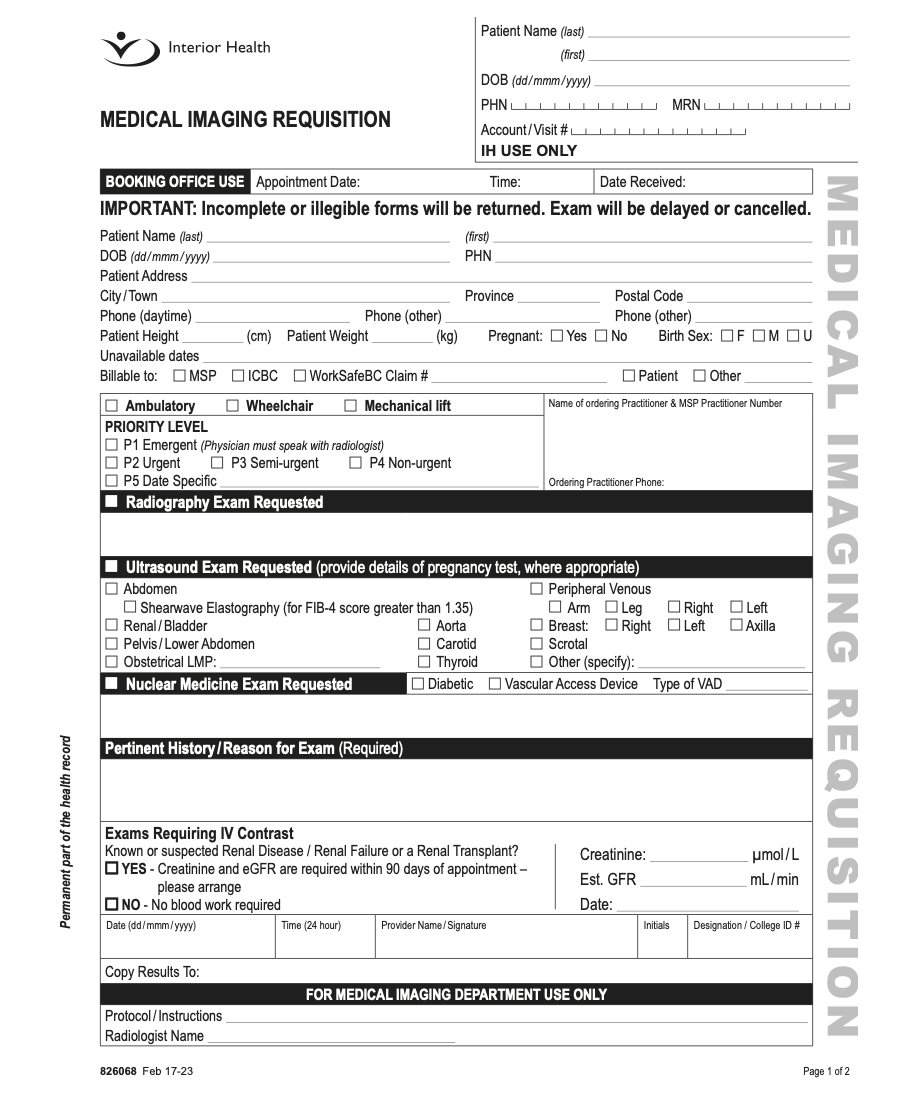 Interior Health Medical Imaging Requisition 2019
