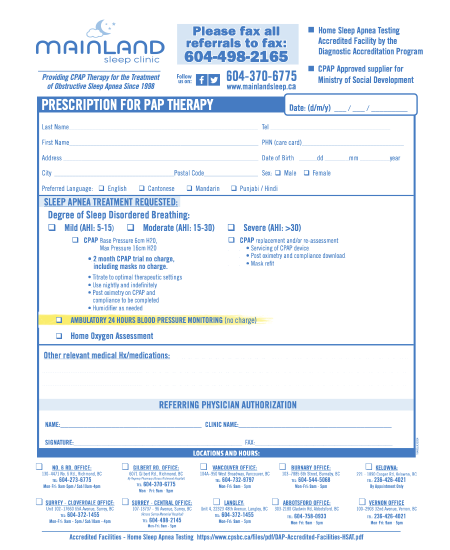 Mainland Sleep Clinic - Lower Mainland CPAP Rx eFORM