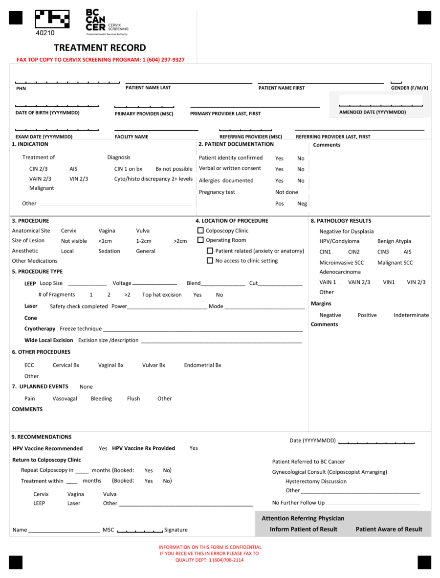 BCCA Treatment Form (Cervix) 2019