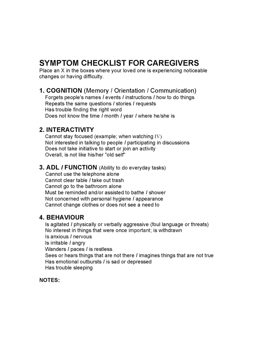 Caregiver Checklist
