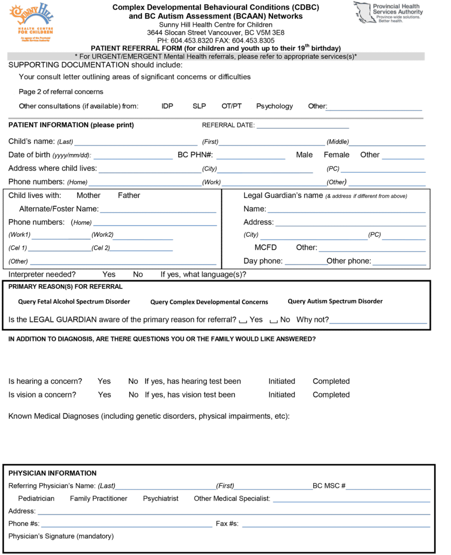 Sunny Hill CDBC and BCAAN Referral Form May 2019