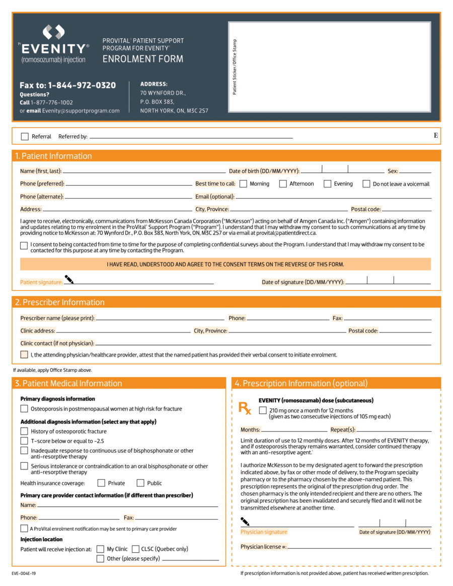 Evenity (romosozumab) ProVital PSP Enrolment Form