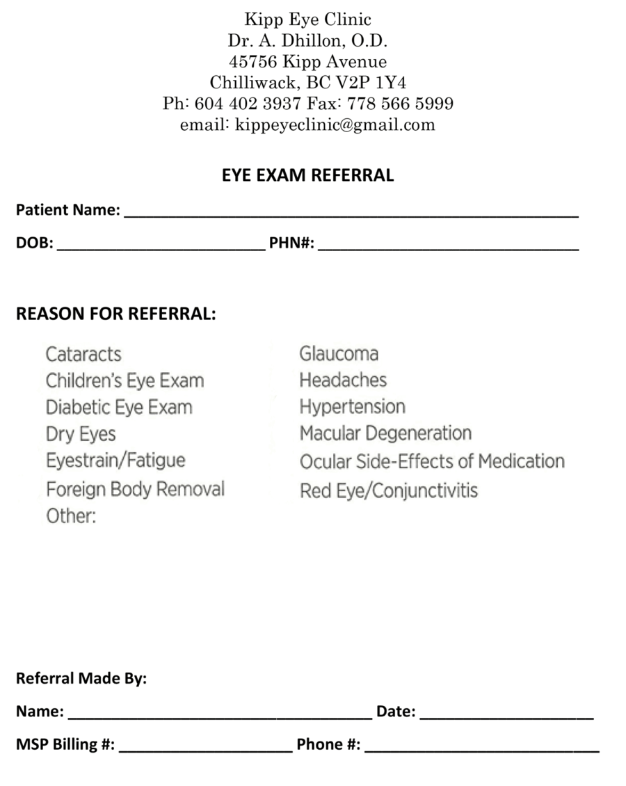 Kipp Eye Clinic Referral eForm