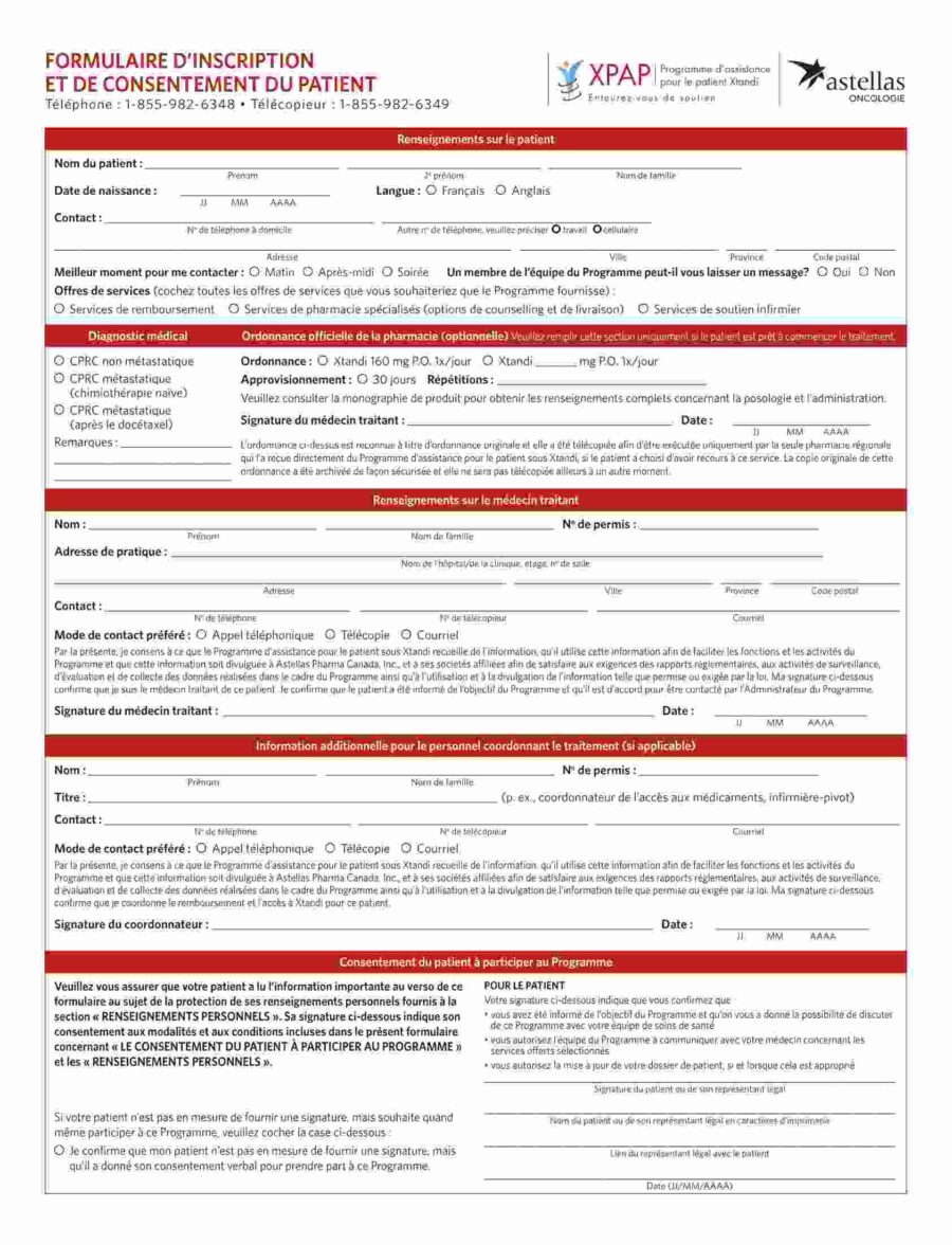 Xtandi XPAP Formulaire d'inscription et de consentement du patient Feb 2019