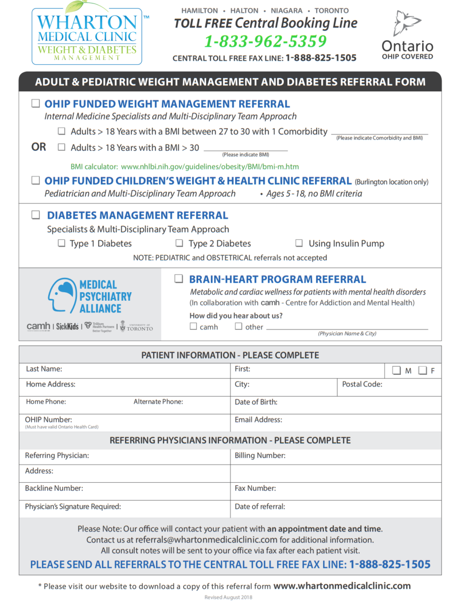 Wharton Medical Clinic Weight and Diabetes Management  eForm